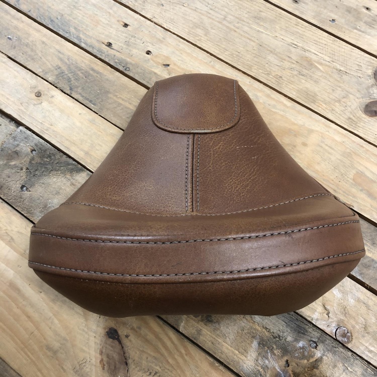 Indian Scout rider's solo seat in desert tan